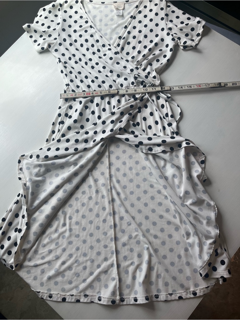 Polka Dot Wrap Dress - White with Black Dots Size Small - Picture 8 of 10
